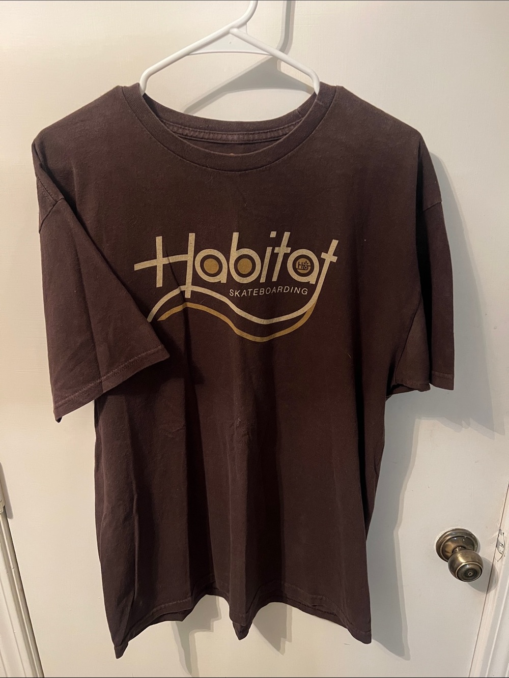 Habitat Brown Tee with Gold Skateboarding Logo